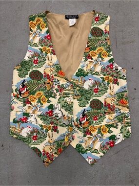 Novelty Easter Bunny Print Vest - Beige Multi